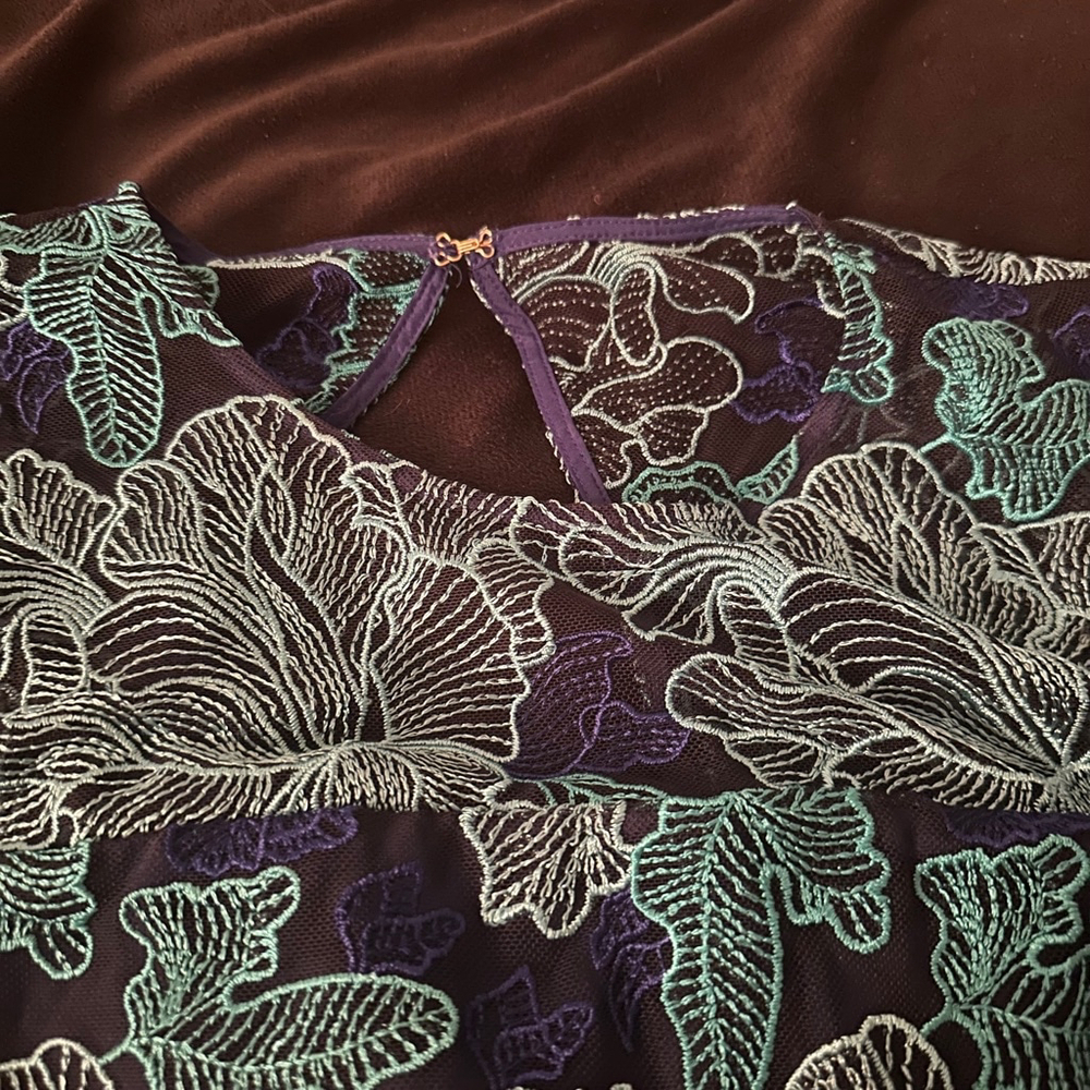 Trina Turk Lace Dress Size 10 Blue Teal Abstract Lace Mini Dress - Picture 4 of 5
